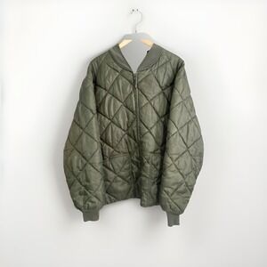 Thirty Below Quilted Bomber‎ Jacket XL Olive Green Hip Hop Streetwear Vintage